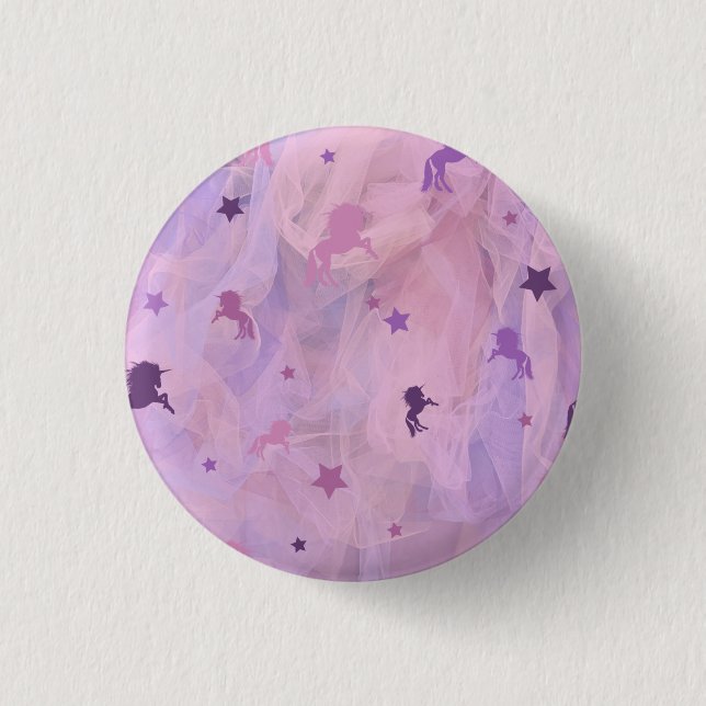 Rosa und lila Einhorn- und Sterndesign - Mädchen s Button (Vorderseite)