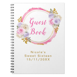 Rosa und lila elegante Blumen Sweet Sixteen Notizblock