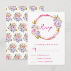 Rosa und lila elegante Blumen Sweet Sixteen RSVP Karte