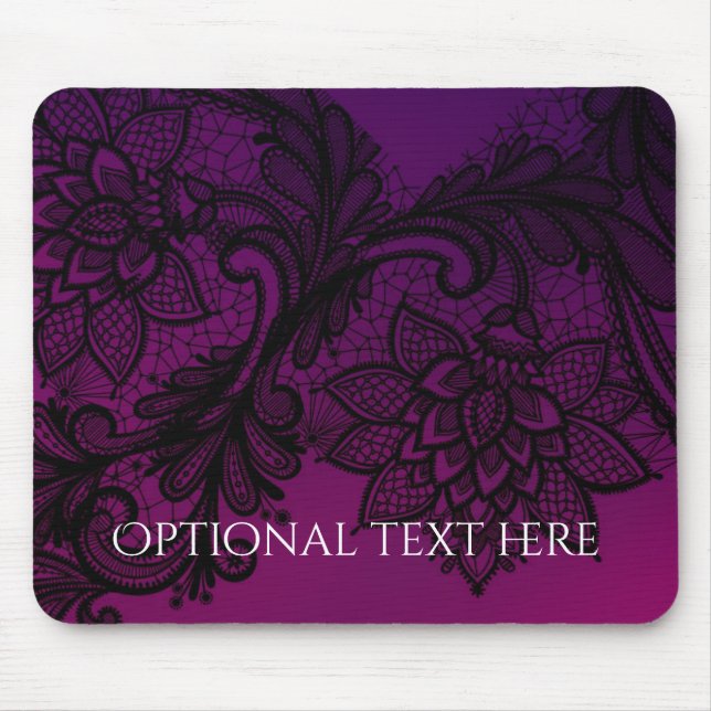 Rosa und Lila Elegante Schwarze Spitzen Party Einl Mousepad (Vorne)
