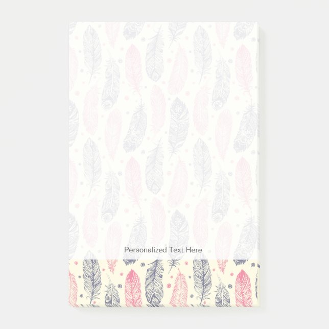 rosa und Lila Ethnic Fether-Muster Post-it Klebezettel (Vorderseite)