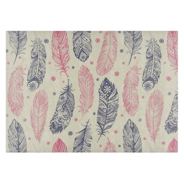 rosa und Lila Ethnic Fether-Muster Schneidebrett (Vorderseite)