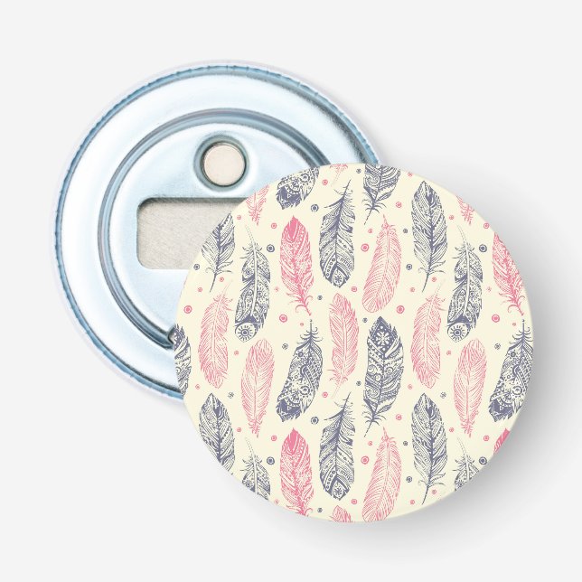 Rosa und lila ethnisches Feder-Muster Flaschenöffner (Vorderseite)