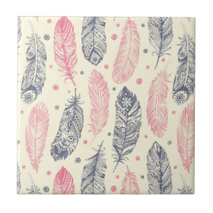 Rosa und lila ethnisches Feder-Muster Fliese