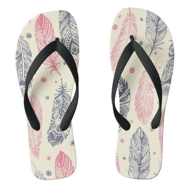 Rosa und lila ethnisches Feder-Muster Flip Flops (Fußbett)
