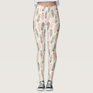 Rosa und lila ethnisches Feder-Muster Leggings