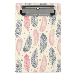 Rosa und lila ethnisches Feder-Muster Mini Klemmbrett