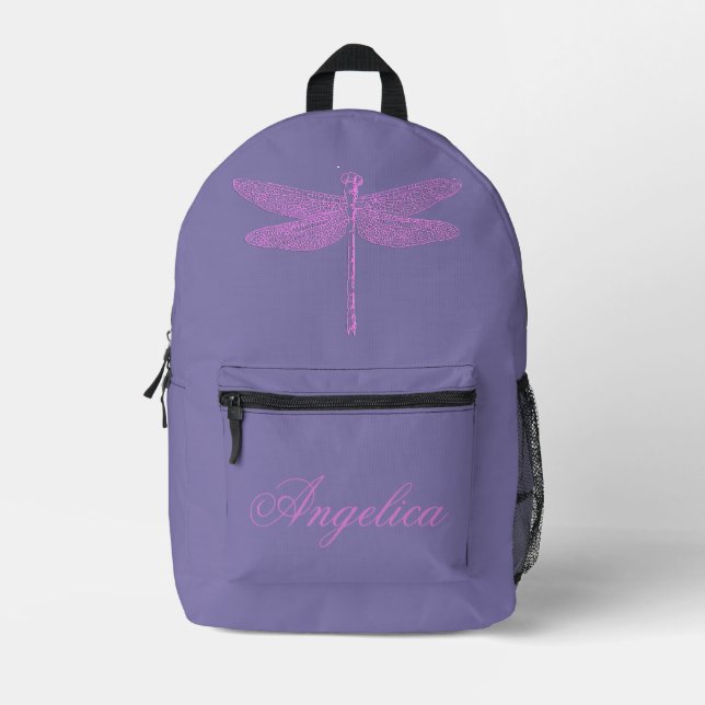 Rosa und Lila Fantasy Dragonfly personalisieren Bedruckter Rucksack (Vorderseite)
