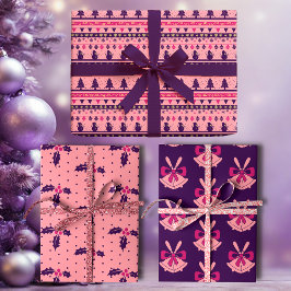 Rosa und lila festliche Weihnachtsfreude Geschenkpapier Set