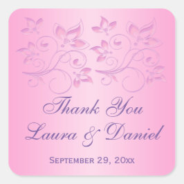 Rosa und Lila florale 1,5" Gastgeschenk Hochzeit A Quadratischer Aufkleber