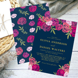 Rosa und Lila florale Rose Blätter Blaue Hochzeit Einladung