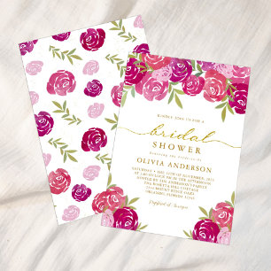 Rosa und Lila florale Rose Blätter Brautparty Einladung