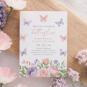 Rosa und lila florale Schmetterling-Braut Hochzeit Einladung