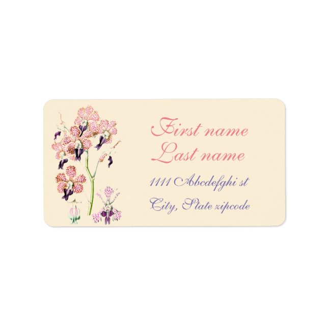 Rosa und lila gepunktete Orchideendarstellung Adressaufkleber (Vorne)