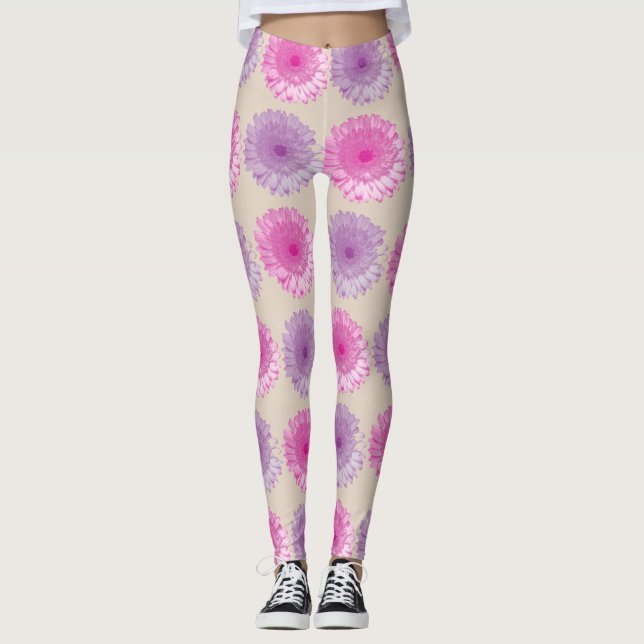 Rosa und lila gerberne Blumenmuster Leggings (Vorderseite)