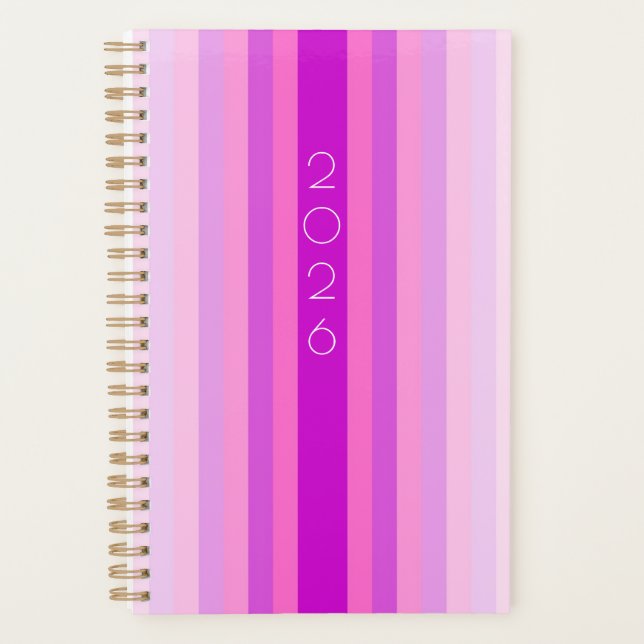 Rosa und Lila gestreifter 2026 Planer (Vorderseite)