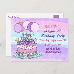 Rosa und Lila Girl's     BirthdayPostcard Postkarte