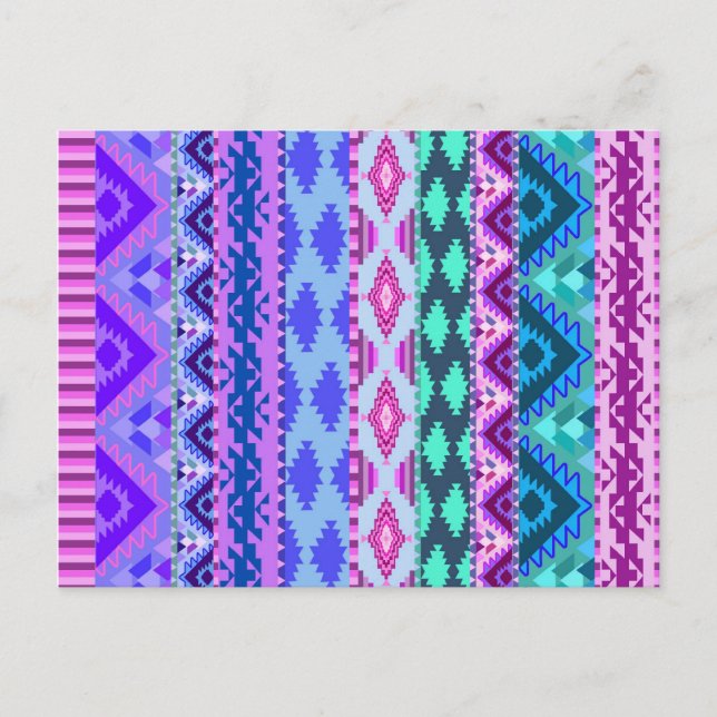 Rosa und Lila Girly Aztec Postkarte (Vorderseite)