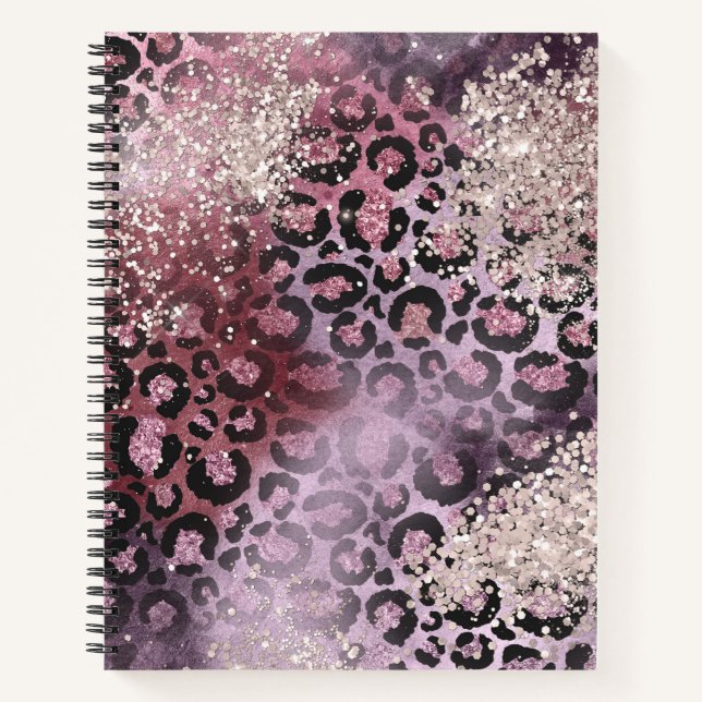 Rosa und Lila Glitzer Leopard Notizbuch (Vorderseite)