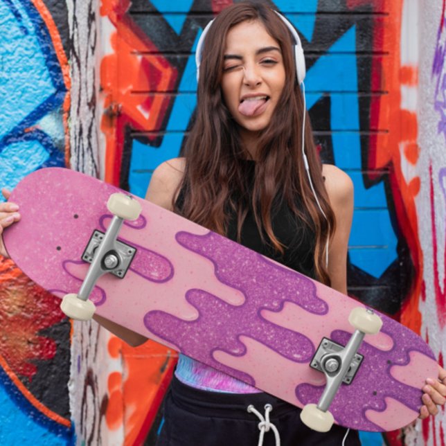 Rosa und Lila Glitzer Tropfen Ästhetische Schmelze Skateboard (Pink & Purple Glitter Drip Aesthetic Melting Skateboard)