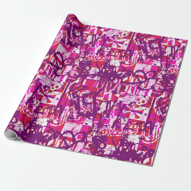 Rosa und Lila Graffiti Wrapping Paper Geschenkpapier (Ungerollt)