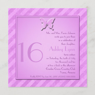 Rosa und lila Grunge-Streifen 16. Geburtstag laden Einladung