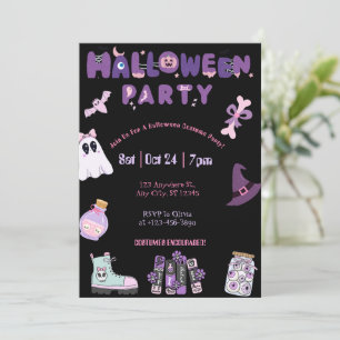 Rosa und Lila Halloween-Party Niedlicher Geist und Einladung