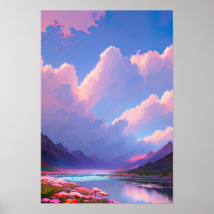 Rosa und Lila Himmel Über einem Bergsee Poster