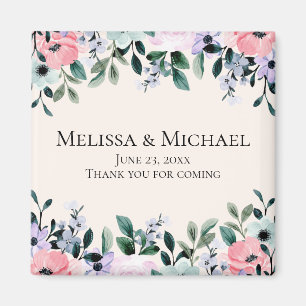 Rosa und Lila Hochzeit mit floralen Wasserfarben Magnet