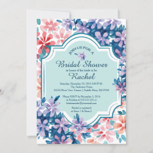 Rosa und Lila Hydrangea-Blume Brautparty Einladung