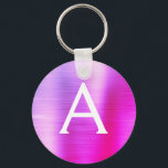 rosa und Lila Imitat Monogramm aus rostfreiem Stah Schlüsselanhänger<br><div class="desc">Hot Pink und Lila Ombre Imitate Edelstahl Metallic Elegant Schlüsselanhänger. Diese Schlüsselanhänger können so angepasst werden,  dass sie Ihren Anfangs- und Vornamen enthalten. Diese Schlüsselketten machen Geburtstags-,  Brautparty- oder Junggeselinnen-Abschied-Favoriten großartig.</div>