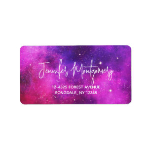 Rosa und Lila Imitate "Space & Stars" Galaxie Adressaufkleber