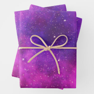 Rosa und Lila Imitate "Space & Stars" Galaxie Geschenkpapier Set