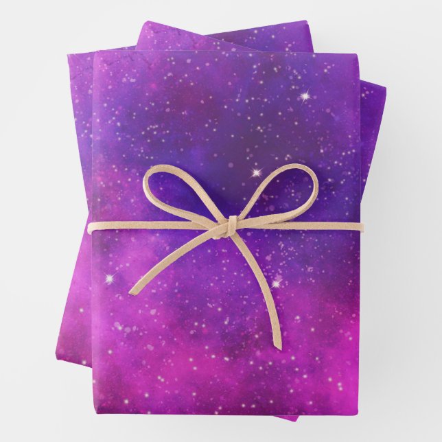 Rosa und Lila Imitate "Space & Stars" Galaxie Geschenkpapier Set (Beispiel)