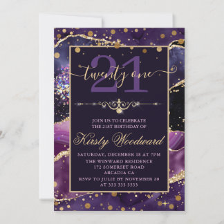 Rosa und Lila Imitats Gold Glitzer Agate Geburtsta Einladung