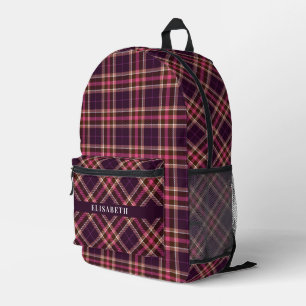 Rosa und Lila Kariertes Muster Chic Name Vintag hi Bedruckter Rucksack