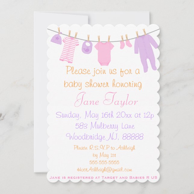 Rosa und Lila Kleine Kleidung Einladungen (Vorderseite)