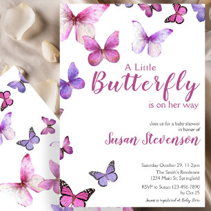 Rosa und lila Kleiner Schmetterling Baby Shower Einladung
