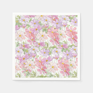 Rosa und lila Kosmos Blume Malerei Serviette
