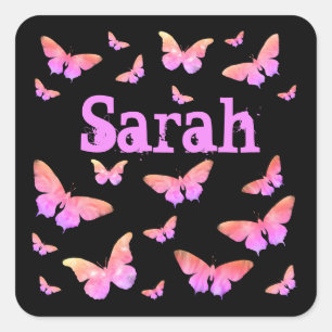 Rosa und Lila Künstlerische Schmetterlingswanderwe Quadratischer Aufkleber
