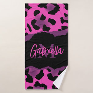 Rosa und Lila Leopardrucke Badhandtuch Set