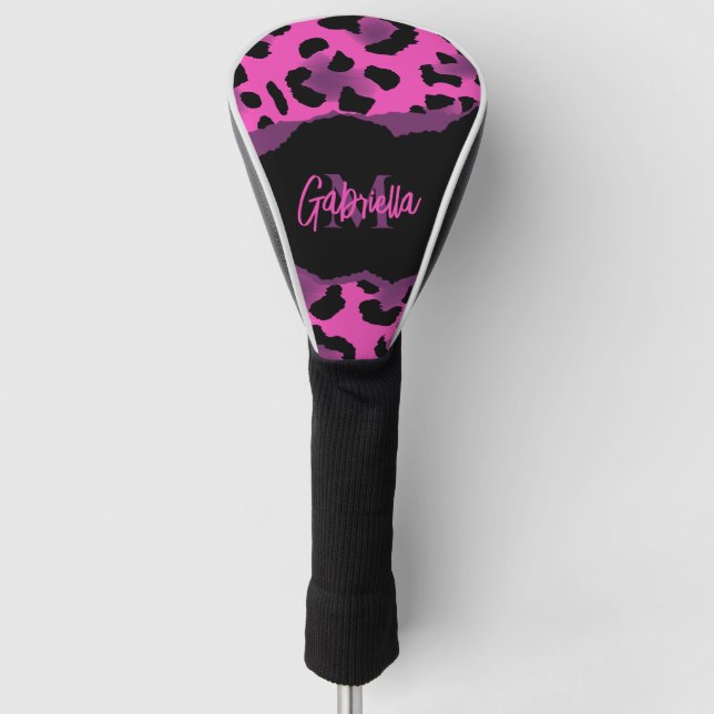 Rosa und Lila Leopardrucke Golf Headcover (Vorderseite)