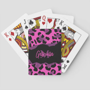 Rosa und Lila Leopardrucke Spielkarten