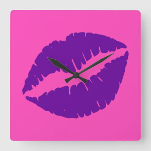 Rosa und lila Lippenstift-Kuss Quadratische Wanduhr