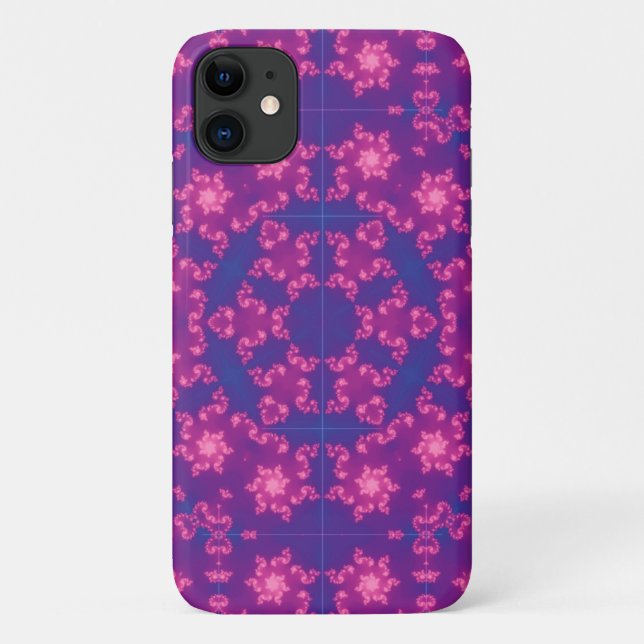 Rosa und Lila Mandela Runde Schneeflocken Case-Mate iPhone Hülle (Rückseite)