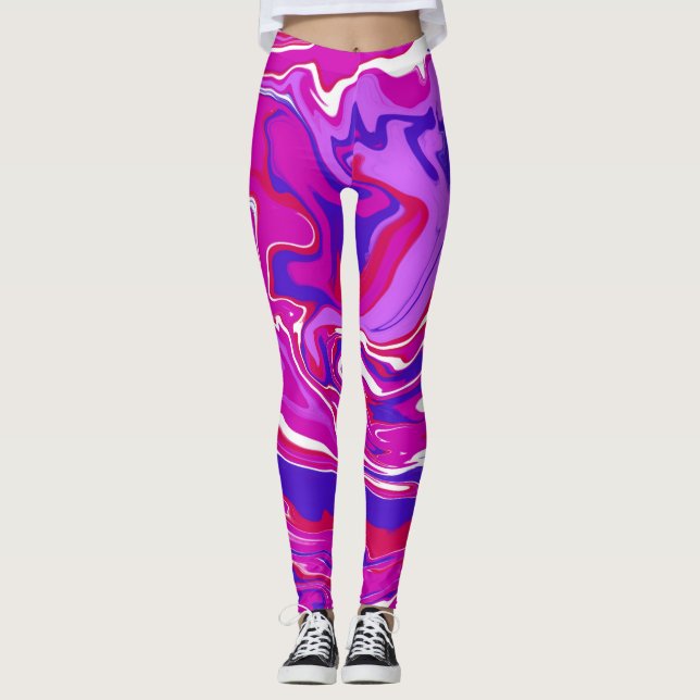 Rosa und Lila Marmorwirbel Leggings (Vorderseite)