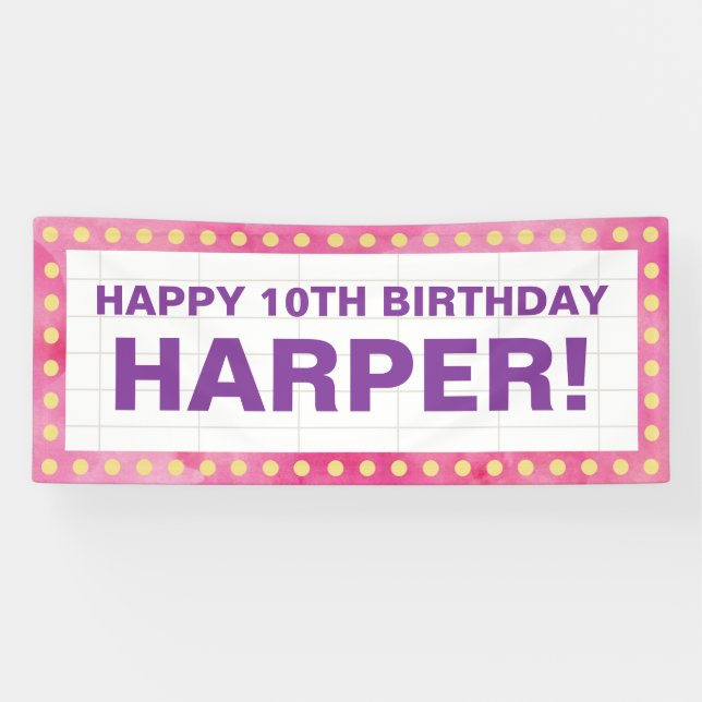 Rosa und Lila Marquee Birthday Banner (Horizontal)