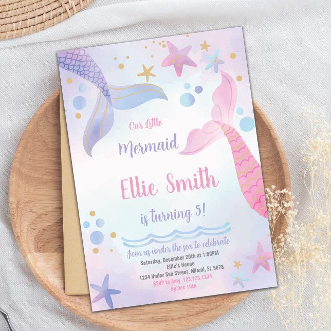 Rosa und Lila Meerjungfrau Schwanz Einladungen (Pink & Purple Mermaid Tails Invitations)