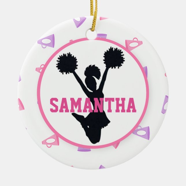 Rosa und lila Megaphon-Cheerleader Keramikornament (Vorne)