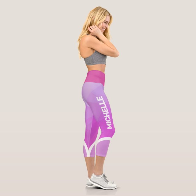 Rosa und lila mit weißem Streifen Capri Leggings (Rechts)